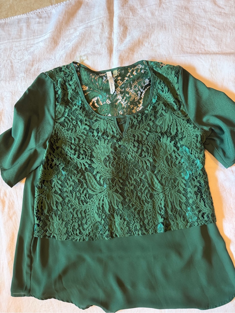 NY Collection Emerald Lace Overlay Scoop Neck Blouse